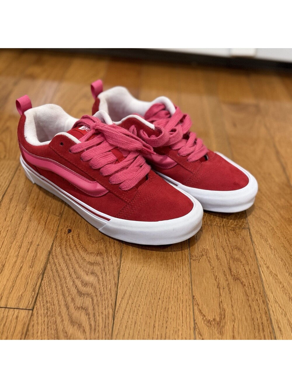 Men’s Size 8 Vans Knu Skool Suede Skateboarding Shoes Racing Red Pink , Wmns 9.5